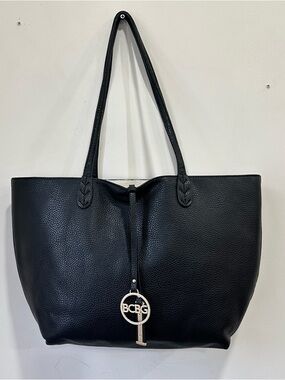 BCBG Black Tote/Shoulder Peblled Leather Bag with Gold Logo Hardware
